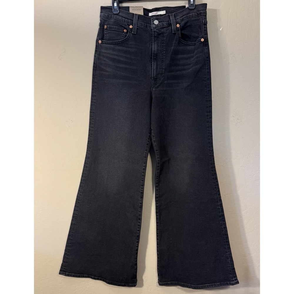 Levis Jeans Women 31x32 Ribcage Bell Flare High Rise Faded Black Boho Hippie NEW